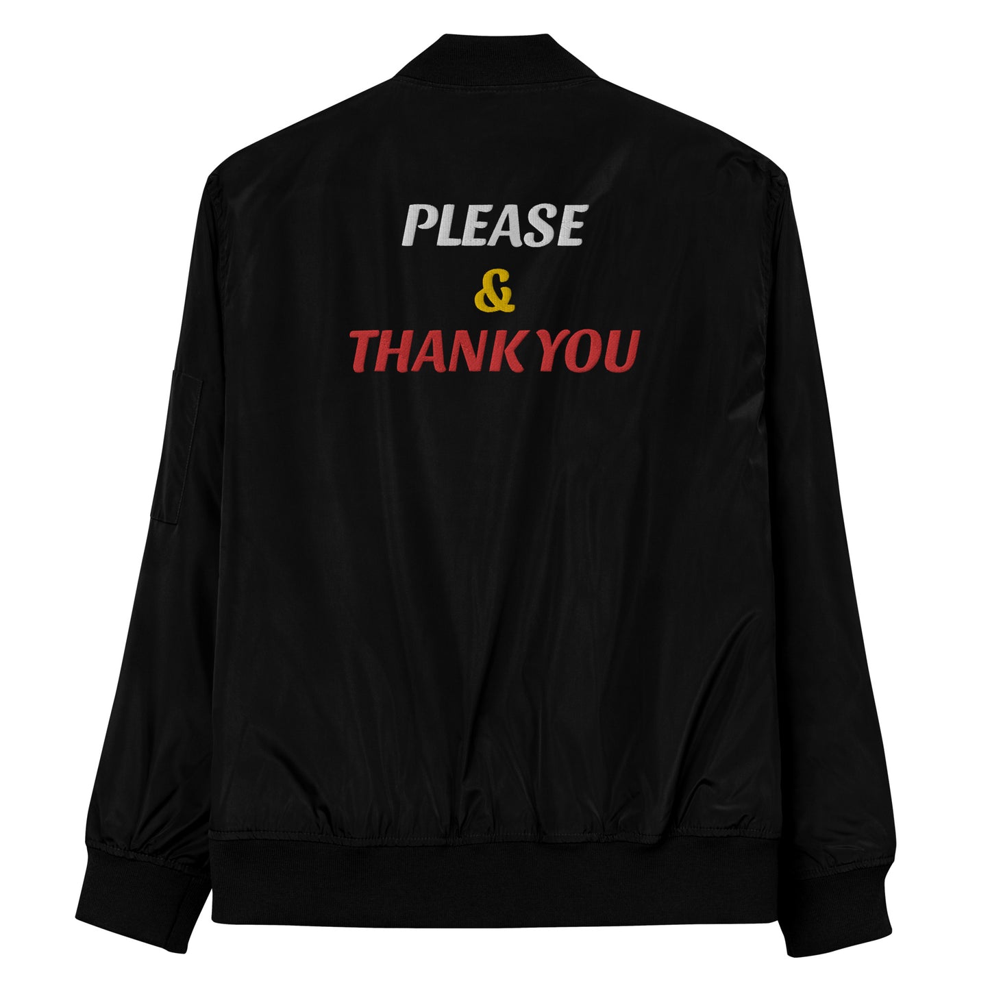 "Please & Thank You" Embroidered Bomber Jacket